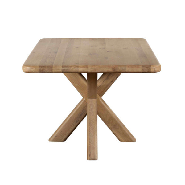Wooden table with X-shaped legs on a white background