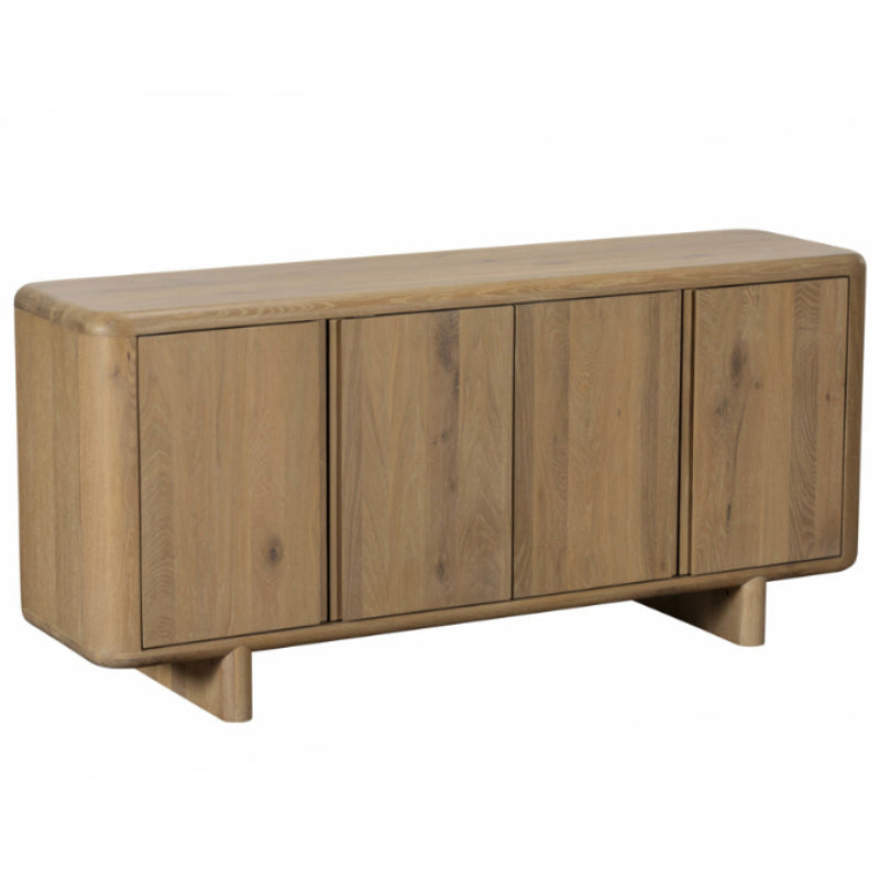 Wooden sideboard with three doors on a white background
