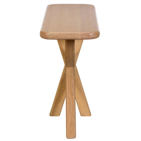 Wooden console table with a cross leg on a white background