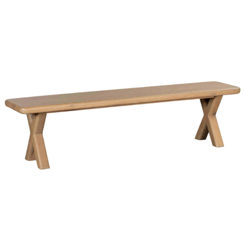 Wooden bench with X-shaped legs on a white background