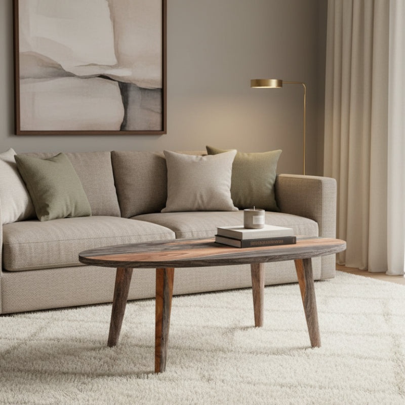Wooden coffee table with a rustic design on a white background