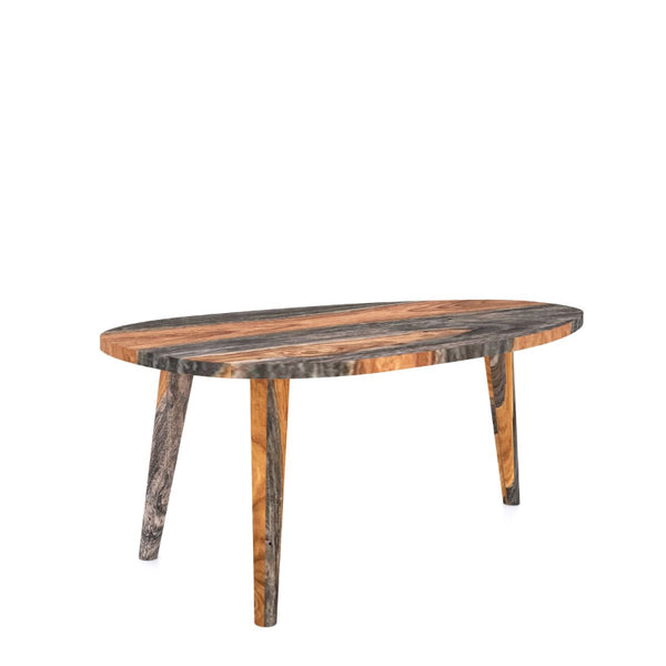 Wooden coffee table with a rustic design on a white background