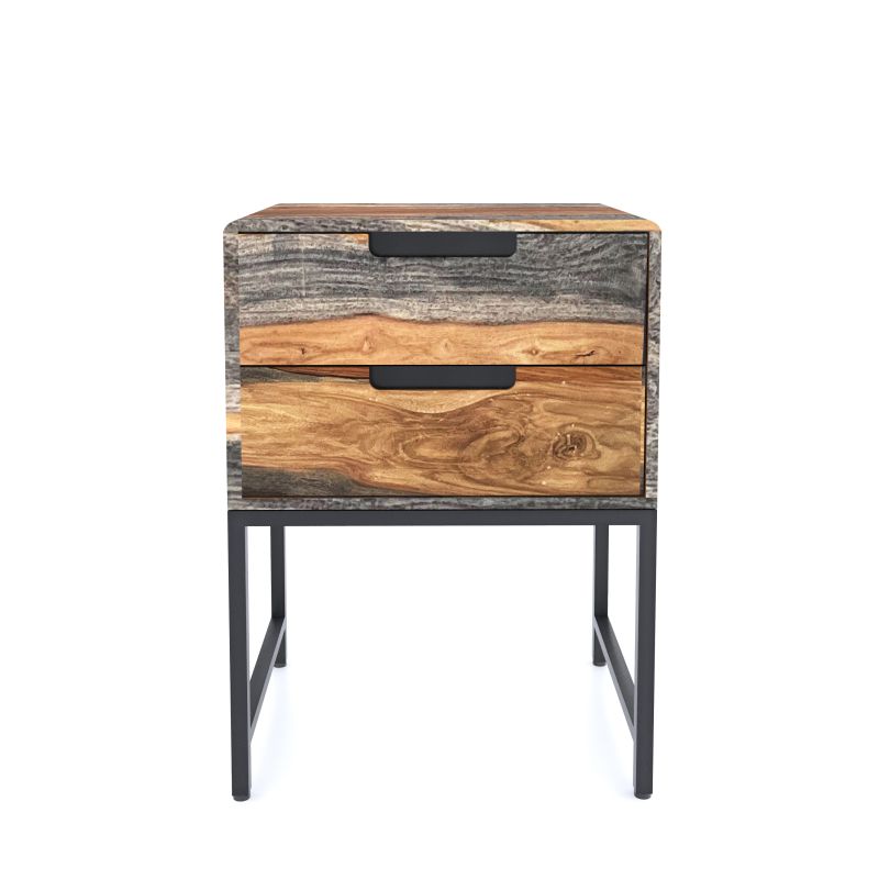 Wooden side table with 2 drawers on a white background