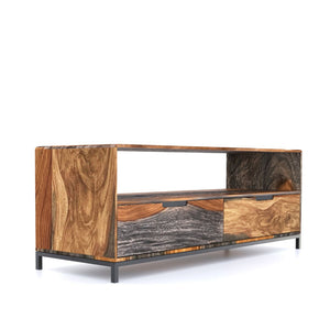 Wooden tv unit with a rustic design on a white background