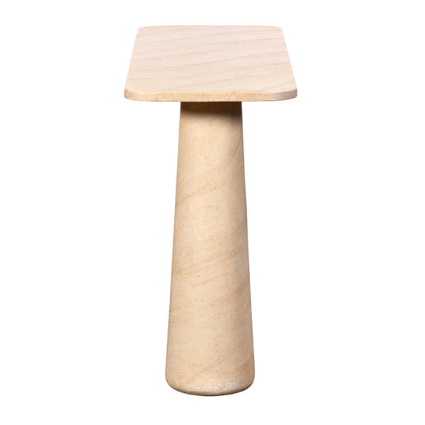 Beige stone table with a rectangular top on a white background