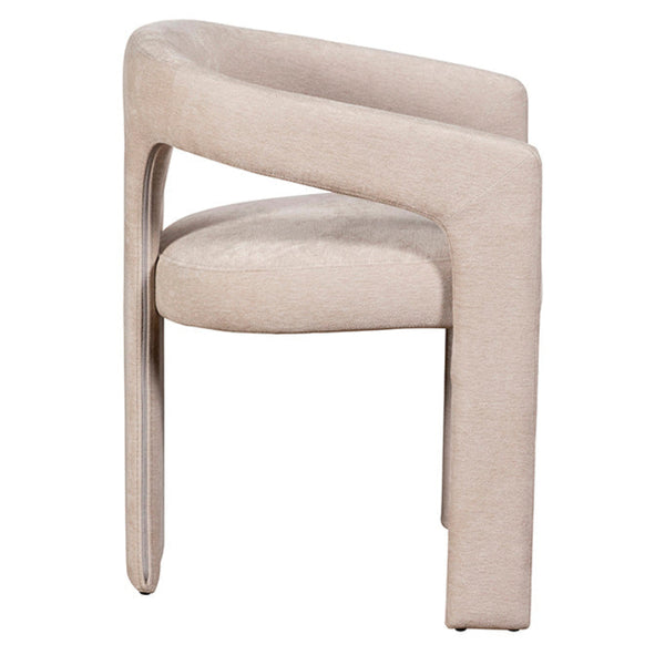 Beige chair with curved design on a white background