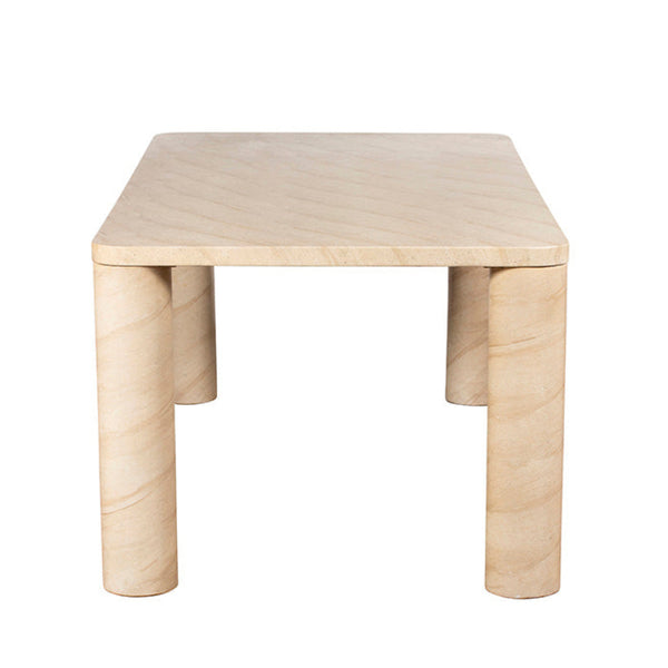 Beige wooden dining table on a white background