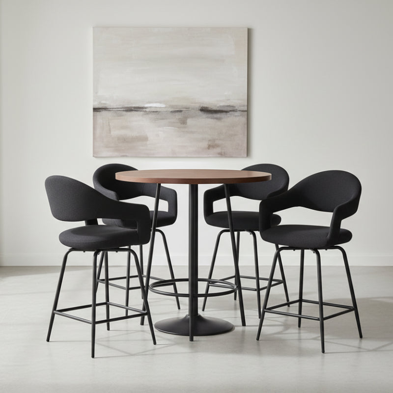 Black bar stool with a modern design on a white background