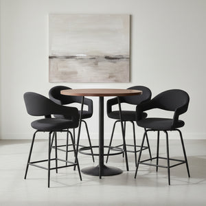 Black bar stool with a modern design on a white background