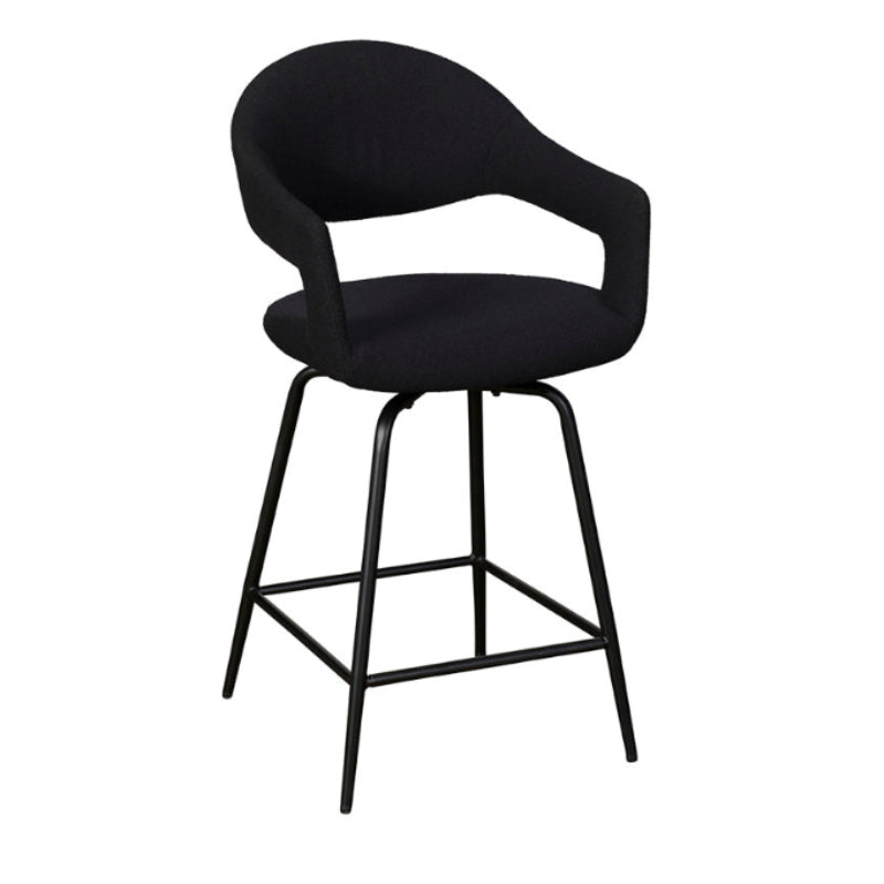 Black bar stool with a modern design on a white background