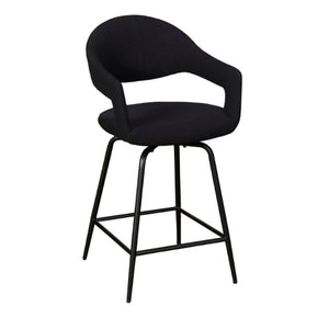 Black bar stool with a modern design on a white background