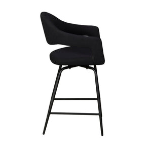 Black bar stool with curved design on a white background