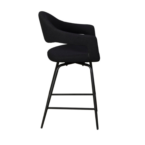 Black bar stool with curved design on a white background