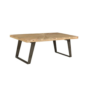Wooden table with metal legs on a white background