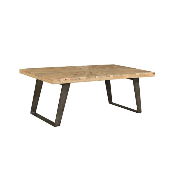 Wooden table with metal legs on a white background