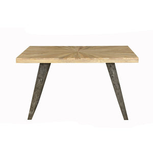 Wooden table with a starburst pattern on a white background