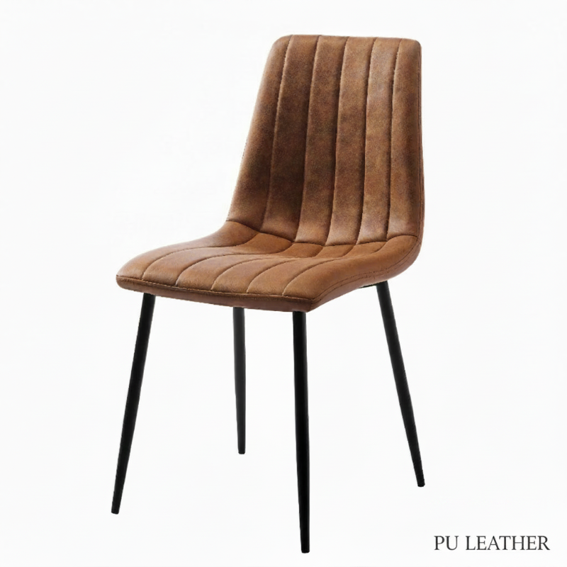 Brown leather chair with black legs on a white background