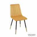 Yellow velvet chair with black legs on a white background