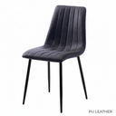 Gray upholstered chair with black legs on a white background