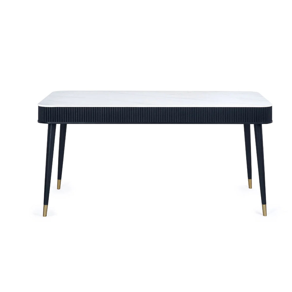 Lulu dining table black wood and marble with fluted detail