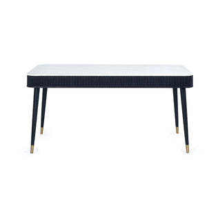 Lulu dining table black wood and marble with fluted detail