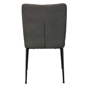 Gray cushioned chair with black legs on a white background