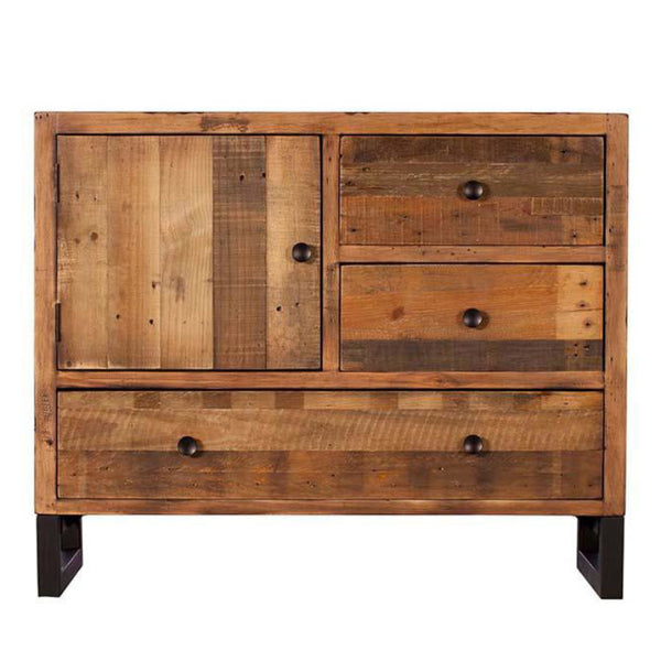 Wooden dresser with multiple drawers on a white background