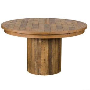Round wooden table with a rustic design on a white background