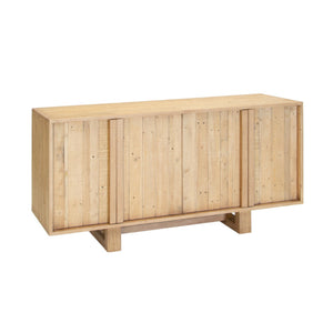 Wooden sideboard with a natural finish on a white background