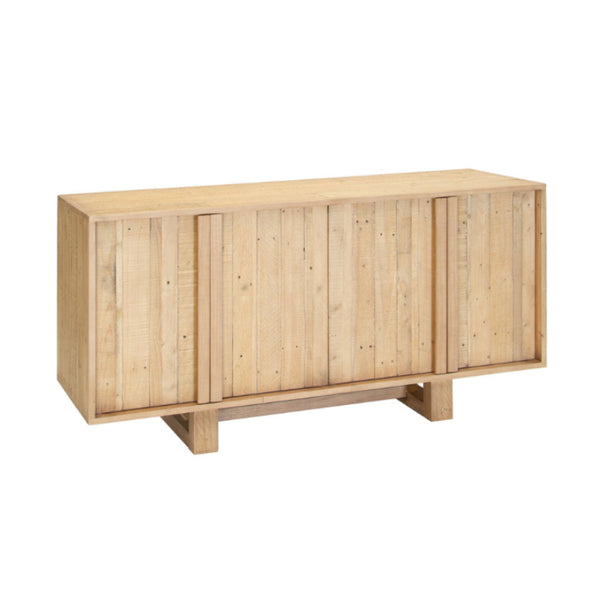 Wooden sideboard with a natural finish on a white background