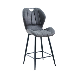 Gray bar stool with black legs on a white background