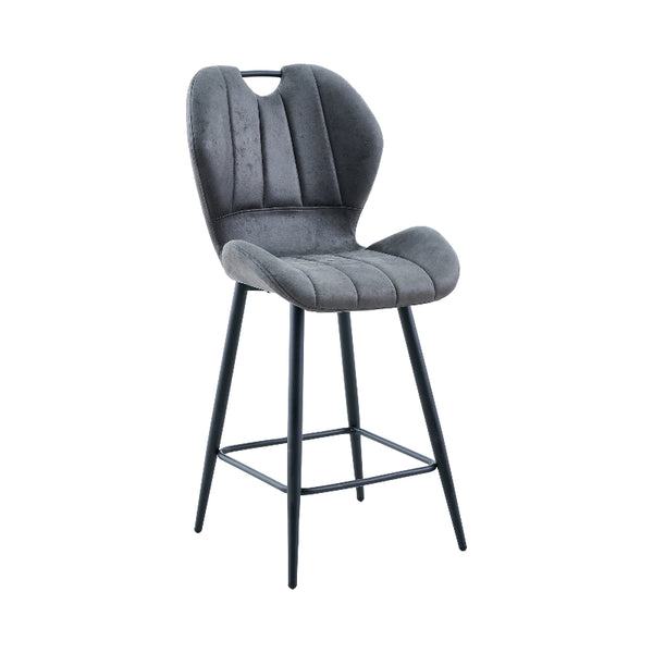 Gray bar stool with black legs on a white background