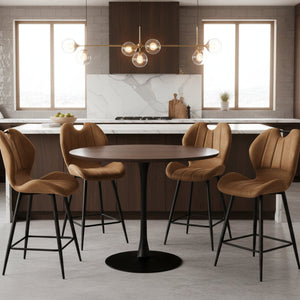 Modern kitchen with round table and brown chairs