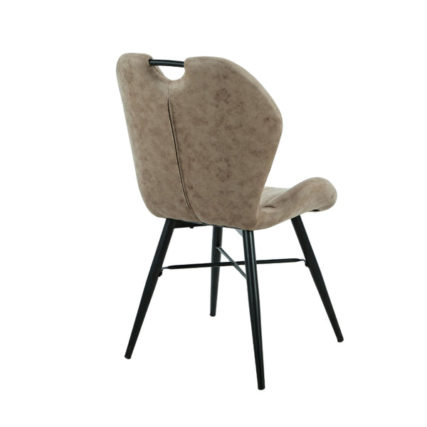 MINK upholstered chair with black metal legs on a white background