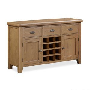 Wooden sideboard with storage compartments on a white background