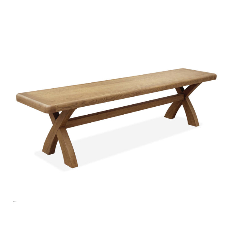 Wooden bench with X-shaped legs on a white background