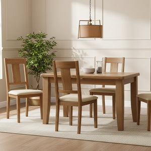 Wooden dining table on a white background