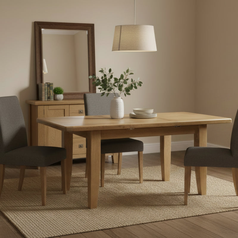 Wooden dining table on a white background
